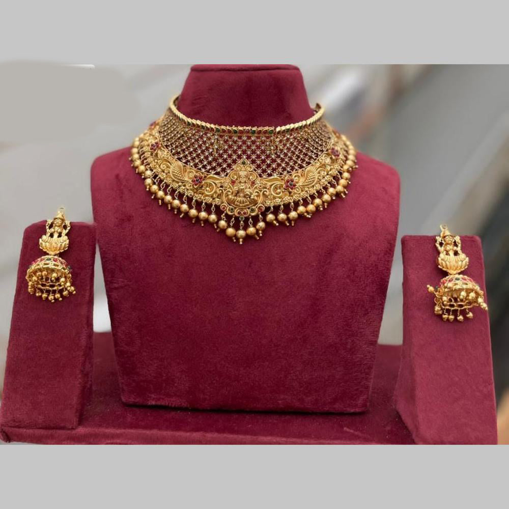Manisha Jewellery Gold Plated Pota Stone And Beads Temple Choker Necklace Set