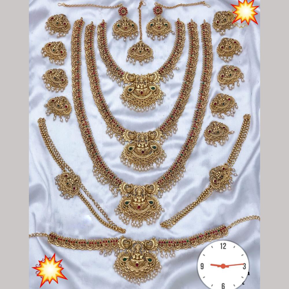 Manisha Jewellery Gold Plated Pota Stone And Temple Bridal Necklace Set