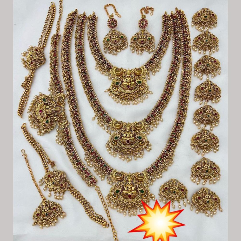Manisha Jewellery Gold Plated Pota Stone And Temple Bridal Necklace Set