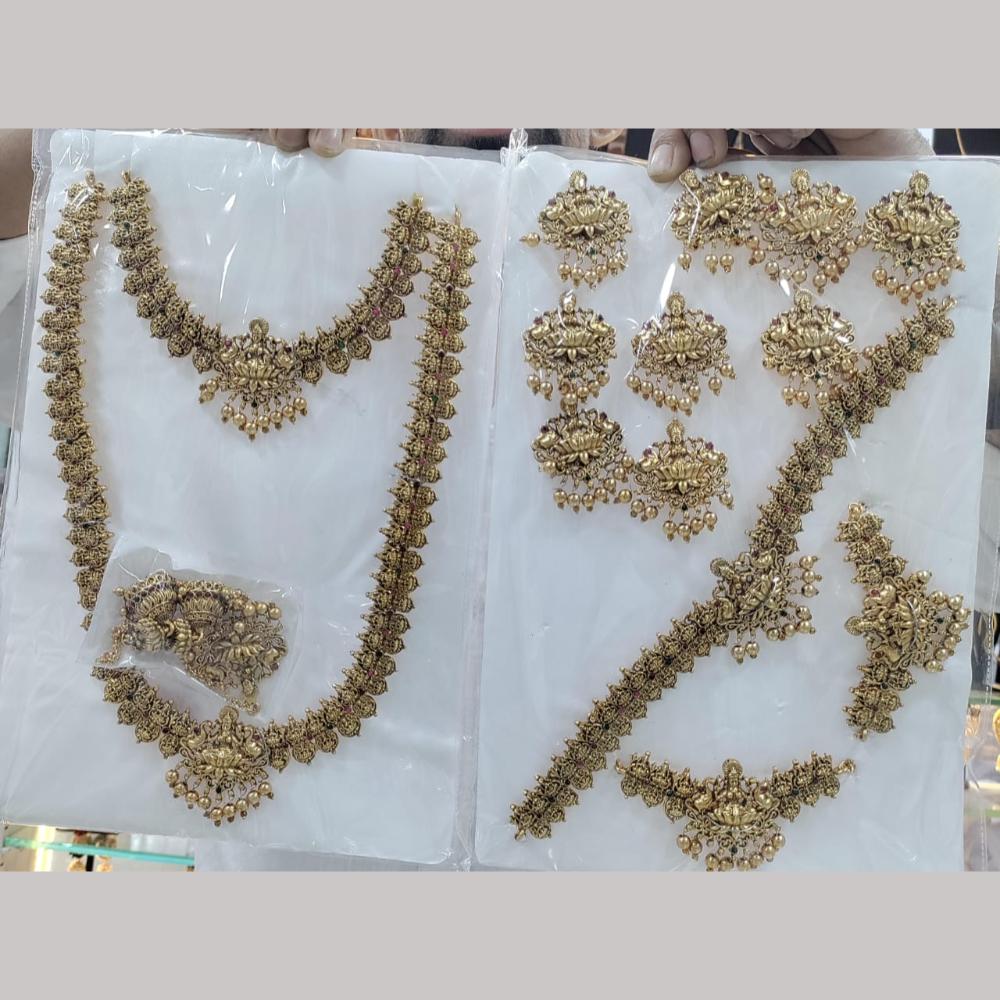 Manisha Jewellery Gold Plated Pota Stone And Temple Bridal Necklace Set