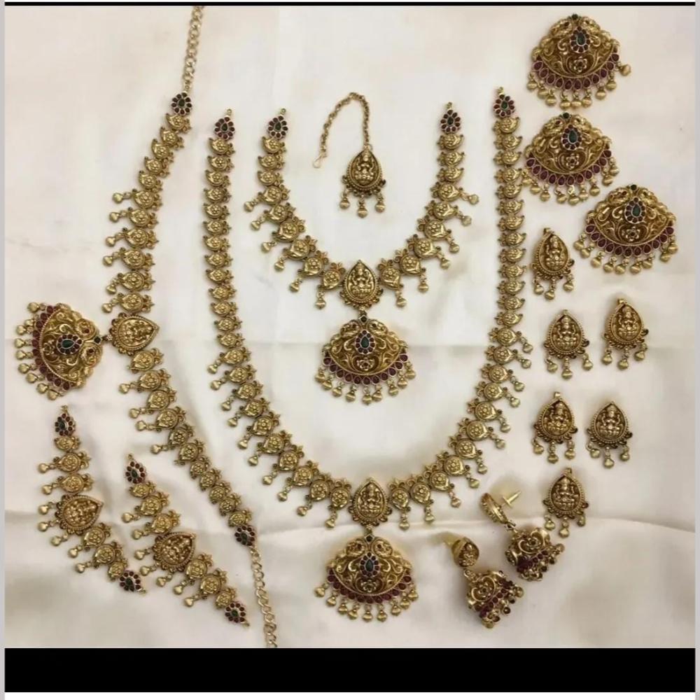 Manisha Jewellery Gold Plated Pota Stone And Temple Bridal Necklace Set