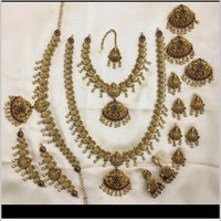 Manisha Jewellery Gold Plated Pota Stone And Temple Bridal Necklace Set