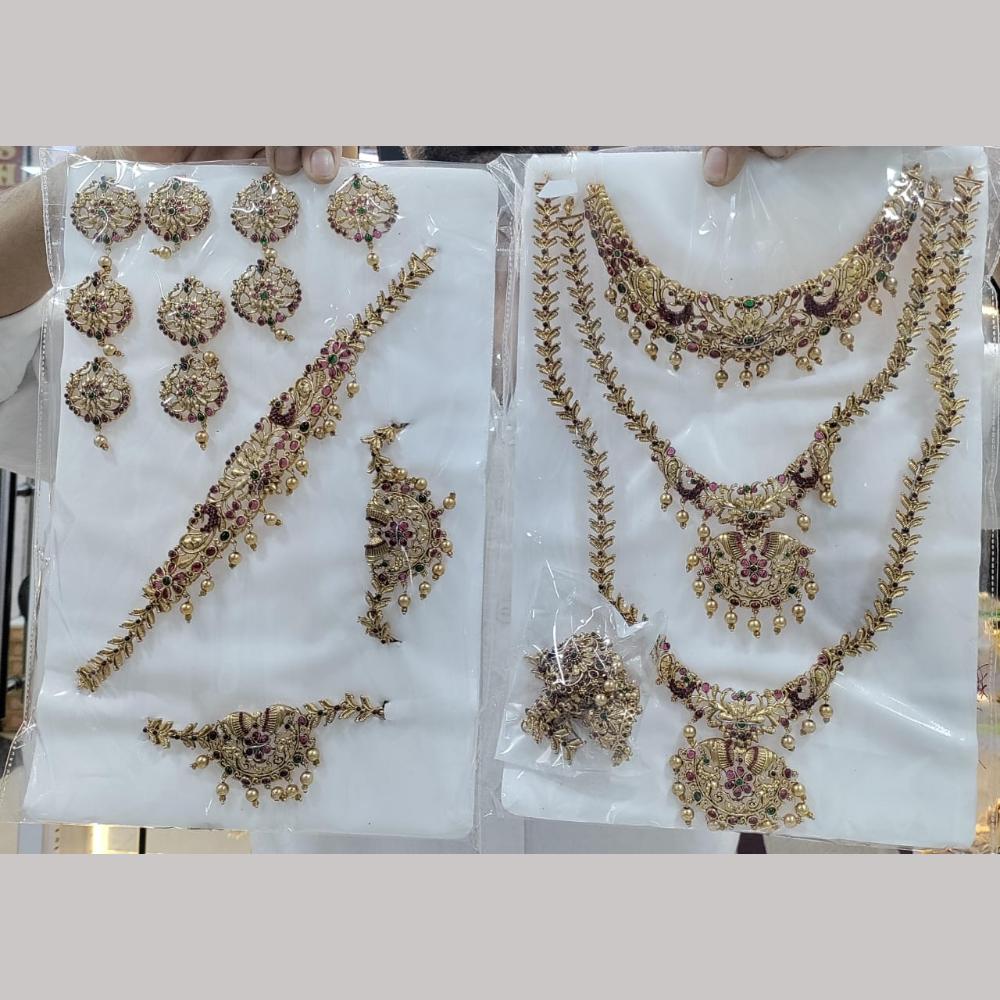 Manisha Jewellery Gold Plated Pota Stone And Temple Bridal Necklace Set