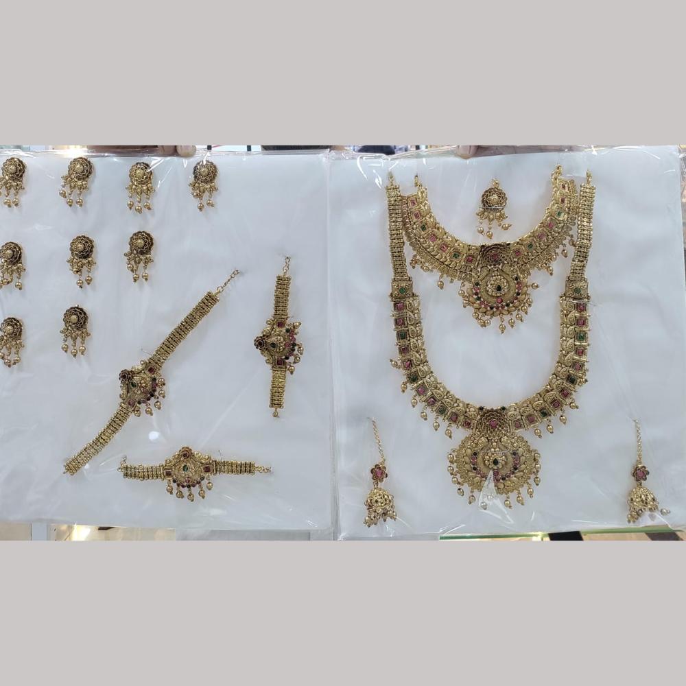Manisha Jewellery Gold Plated Pota Stone And Temple Bridal Necklace Set