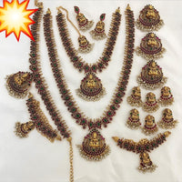 Manisha Jewellery Gold Plated Pota Stone And Temple Bridal Necklace Set