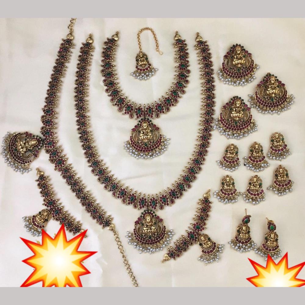 Manisha Jewellery Gold Plated Pota Stone And Temple Bridal Necklace Set