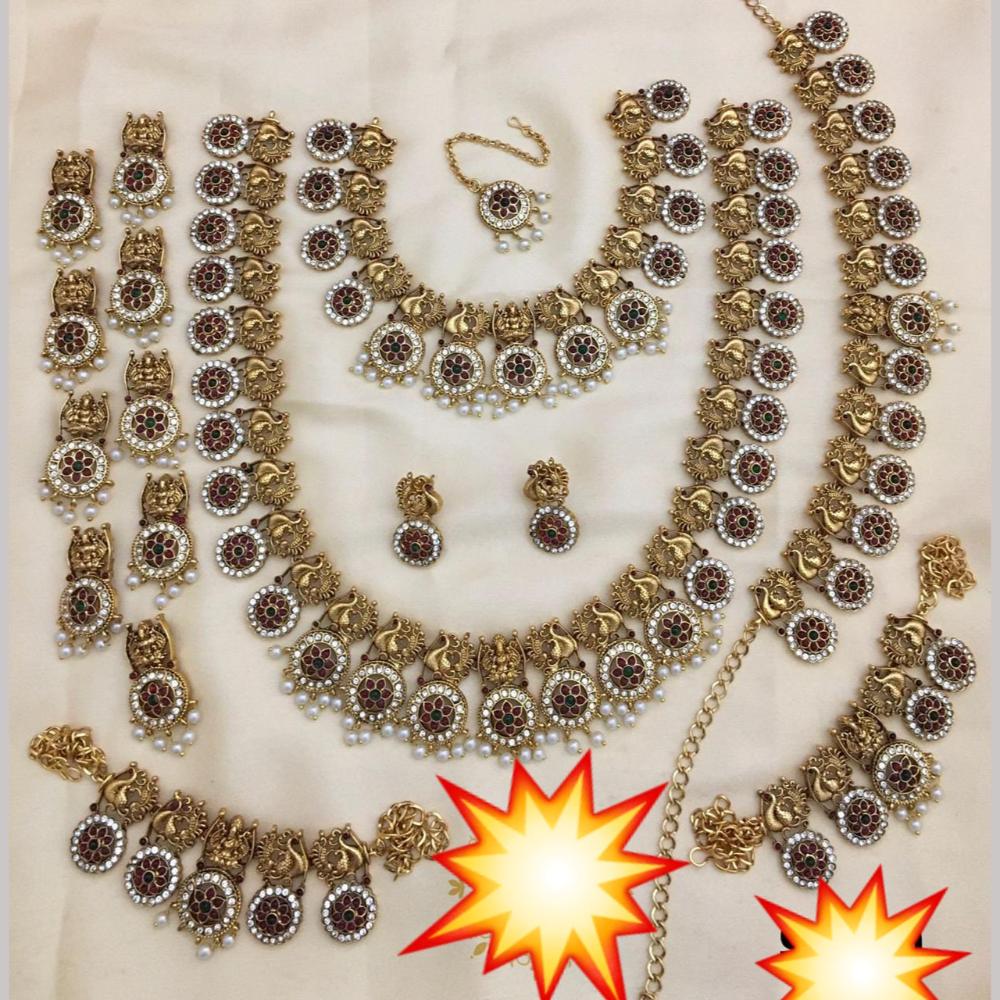 Manisha Jewellery Gold Plated Pota Stone And Temple Bridal Necklace Set