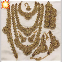 Manisha Jewellery Gold Plated Pota Stone And Temple Bridal Necklace Set