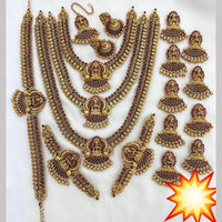 Manisha Jewellery Gold Plated Pota Stone And Temple Bridal Necklace Set