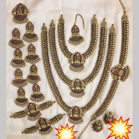 Manisha Jewellery Gold Plated Pota Stone And Temple Bridal Necklace Set