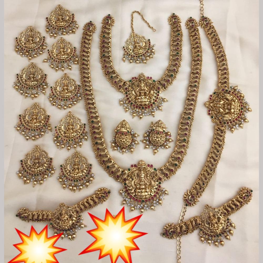 Manisha Jewellery Gold Plated Pota Stone And Temple Bridal Necklace Set