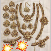 Manisha Jewellery Gold Plated Pota Stone And Temple Bridal Necklace Set