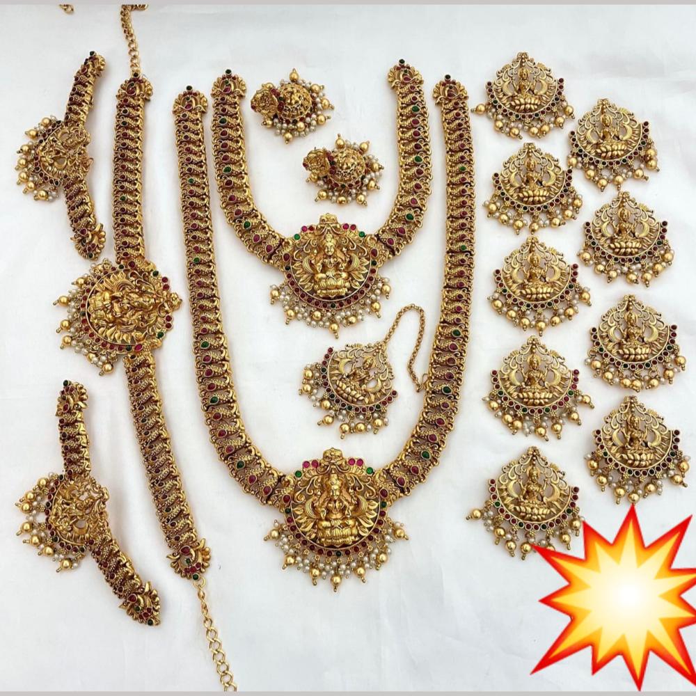 Manisha Jewellery Gold Plated Pota Stone And Temple Bridal Necklace Set