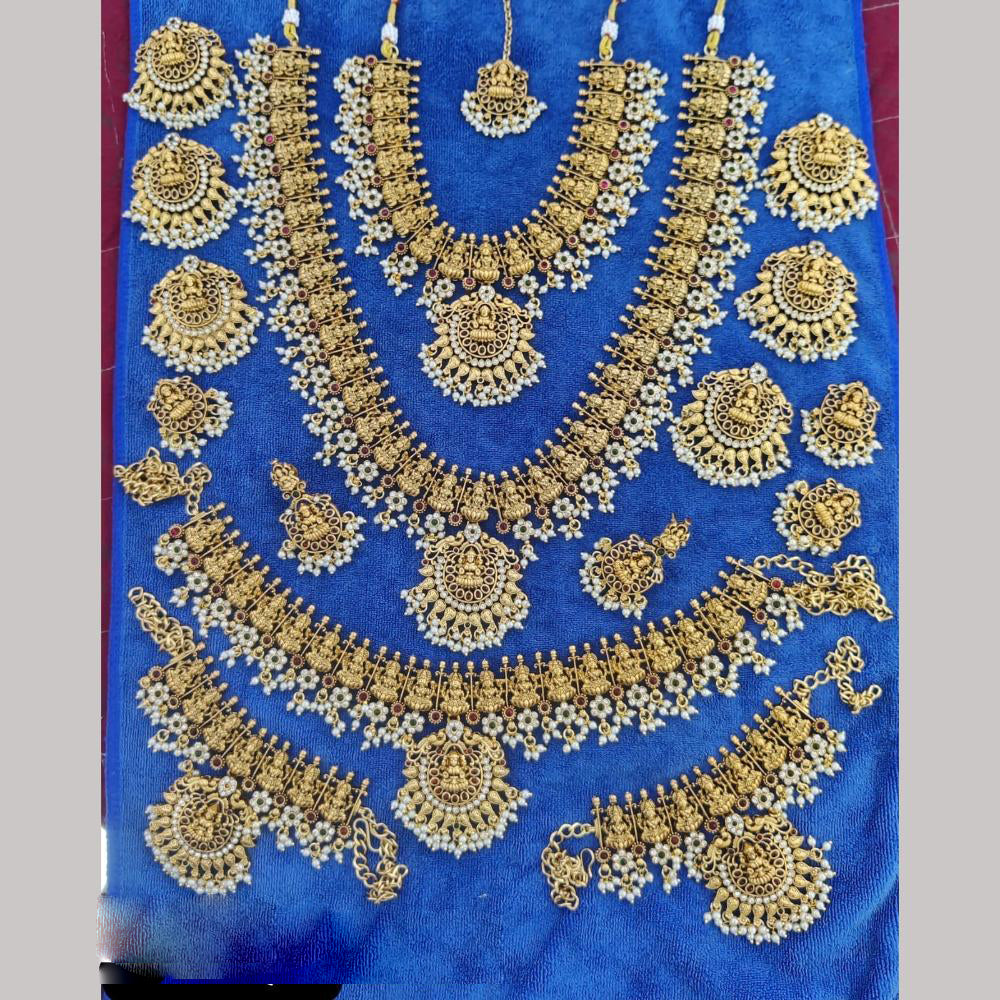 Manisha Jewellery Gold Plated Pota Stone And Temple Bridal Necklace Set