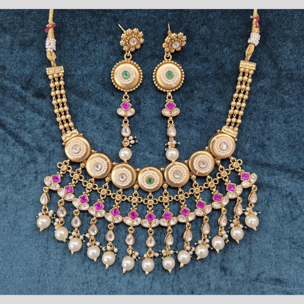 Manisha Jewellery Gold Plated Pota Stone And Pearl Necklace Set