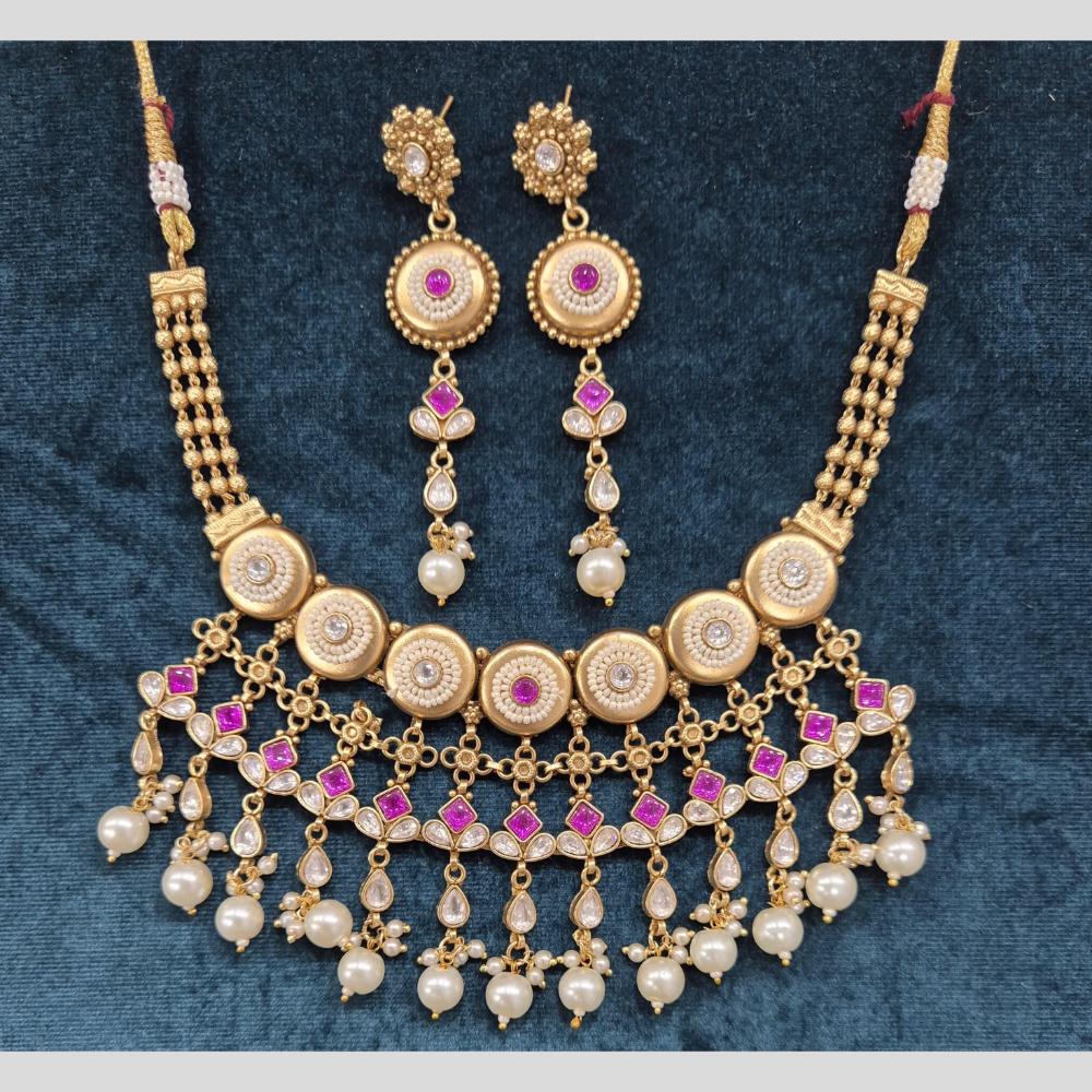 Manisha Jewellery Gold Plated Pota Stone And Pearl Necklace Set