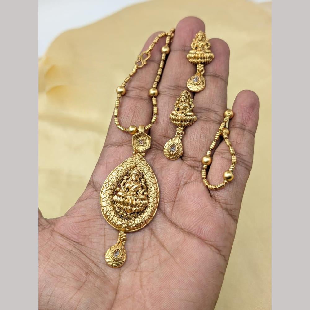 Manisha Jewellery Gold Plated Pota Stone Temple Chain Pendant