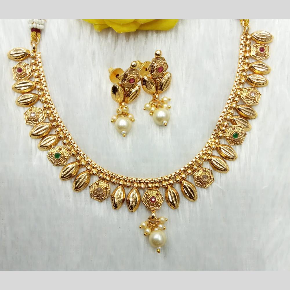 Manisha Jewellery Gold Plated Pota Stone And Pearl Necklace Set