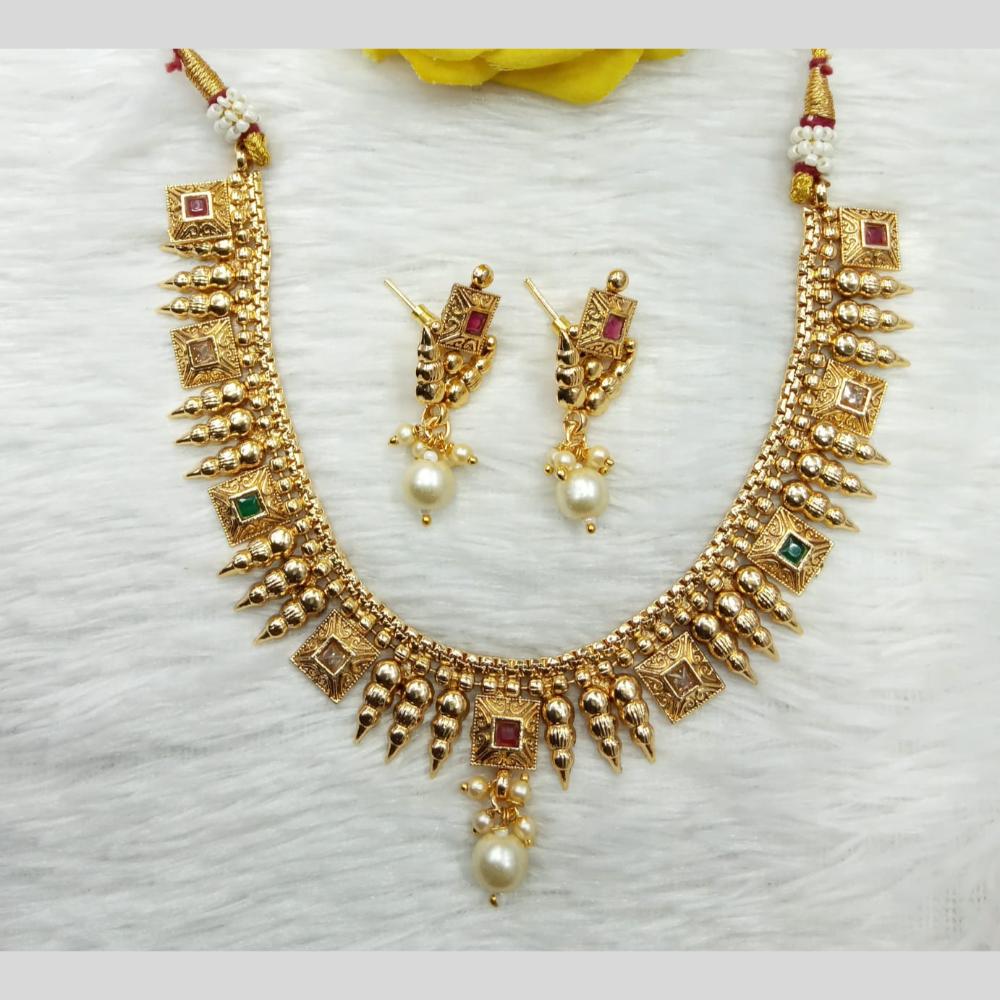 Manisha Jewellery Gold Plated Pota Stone And Pearl Necklace Set