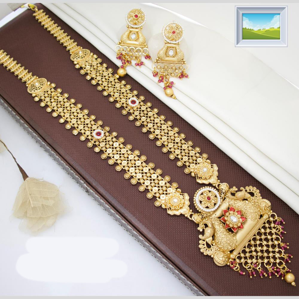 Manisha Jewellery Pota Stone And Pearl Long Necklace Set
