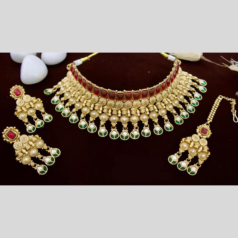 Manisha Jewellery Gold Plated Pota Stone Choker Necklace Set