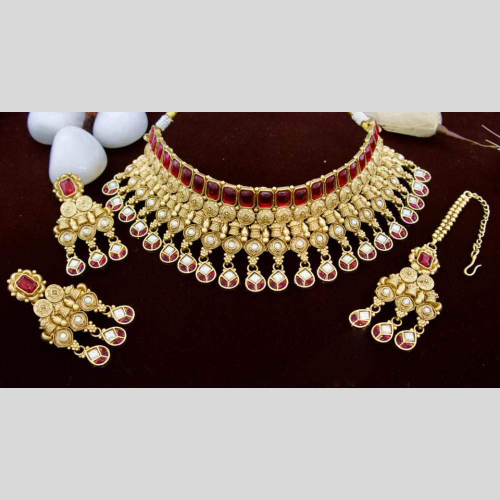 Manisha Jewellery Gold Plated Pota Stone Choker Necklace Set