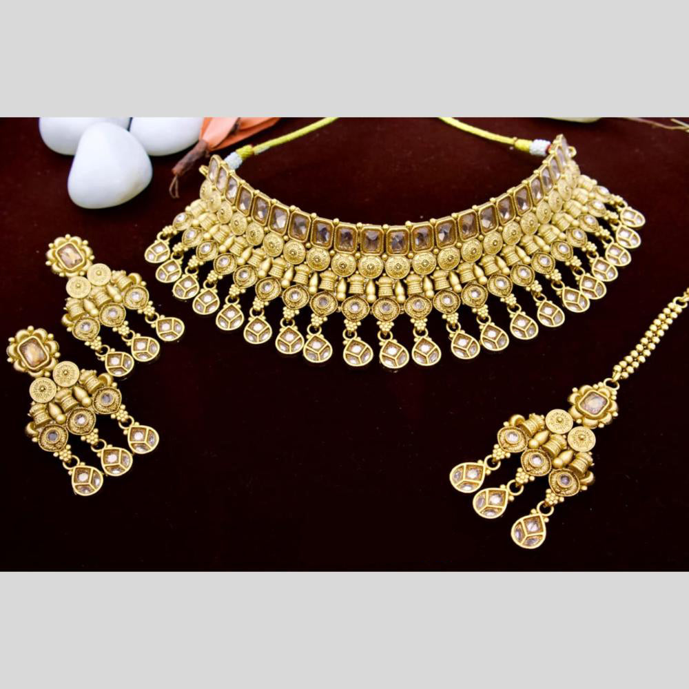 Manisha Jewellery Gold Plated Pota Stone Choker Necklace Set