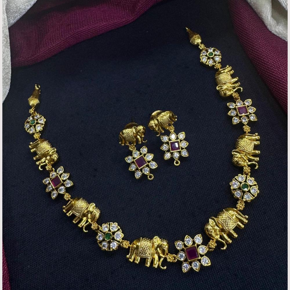 Manisha Jewellery Royal Elephant Design Pota Stone Necklace Set