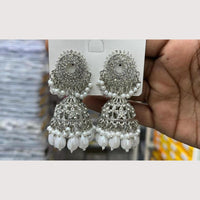 Manisha Jewellery Rhodium Plated Shiny Austrian Stone And Pearl Jhumki Earrings