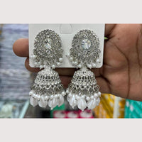 Manisha Jewellery Rhodium Plated Shiny Austrian Stone And Pearl Jhumki Earrings