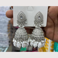 Manisha Jewellery Rhodium Plated Shiny Austrian Stone And Pearl Jhumki Earrings