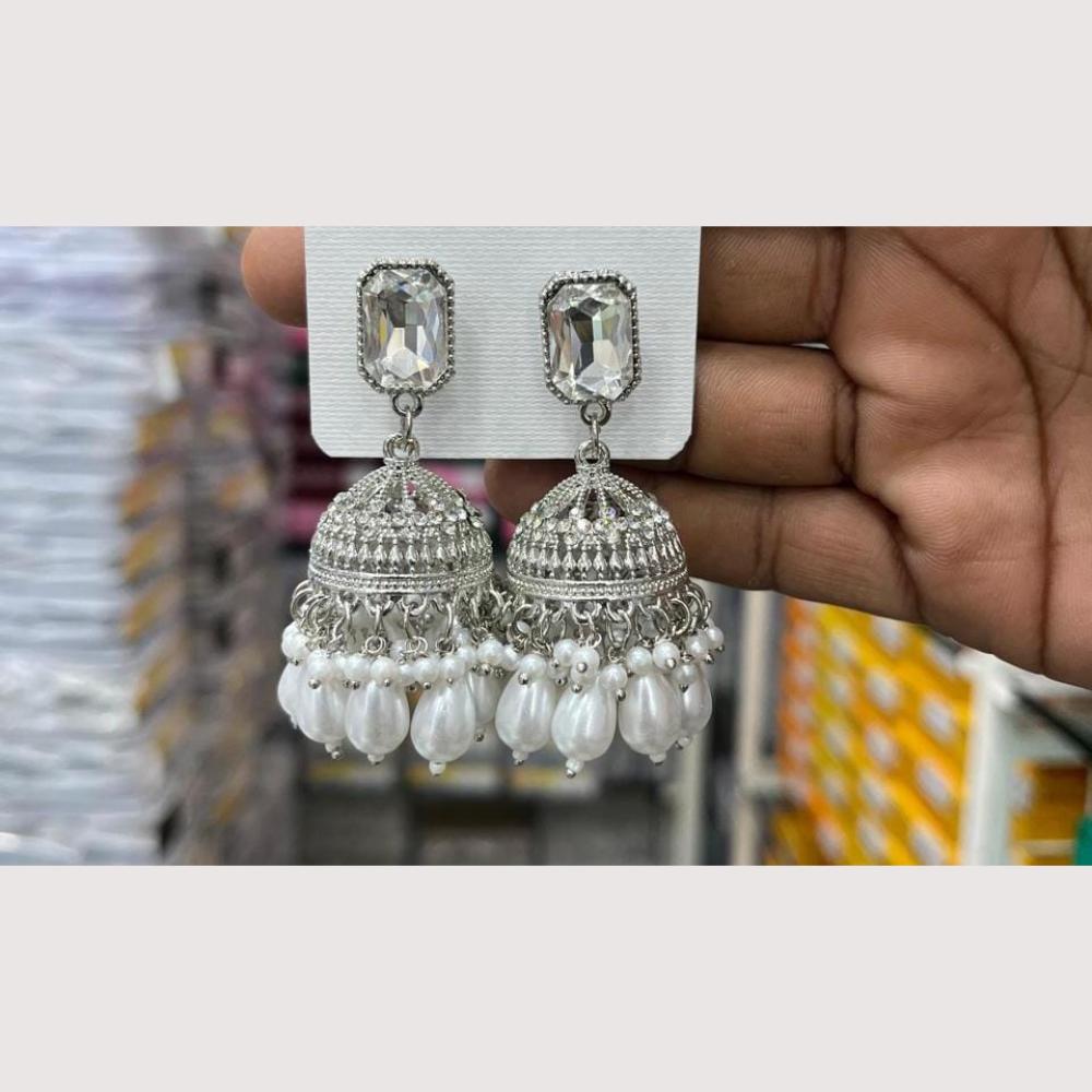 Manisha Jewellery Rhodium Plated Shiny Austrian Stone And Pearl Jhumki Earrings