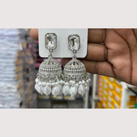 Manisha Jewellery Rhodium Plated Shiny Austrian Stone And Pearl Jhumki Earrings