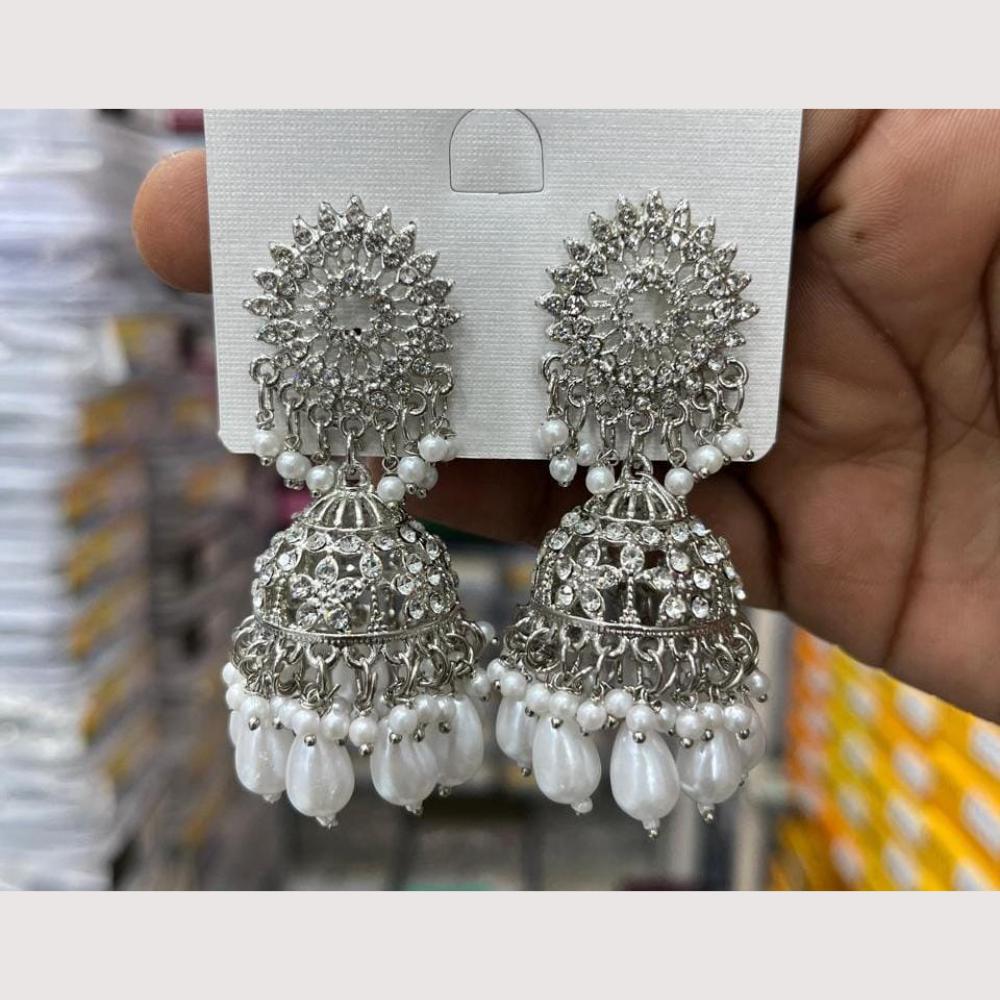 Manisha Jewellery Rhodium Plated Shiny Austrian Stone And Pearl Jhumki Earrings