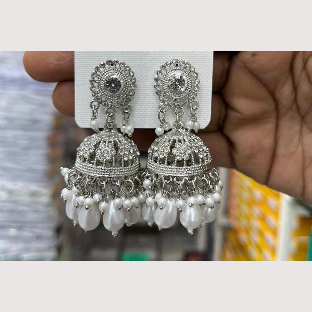 Manisha Jewellery Rhodium Plated Shiny Austrian Stone And Pearl Jhumki Earrings