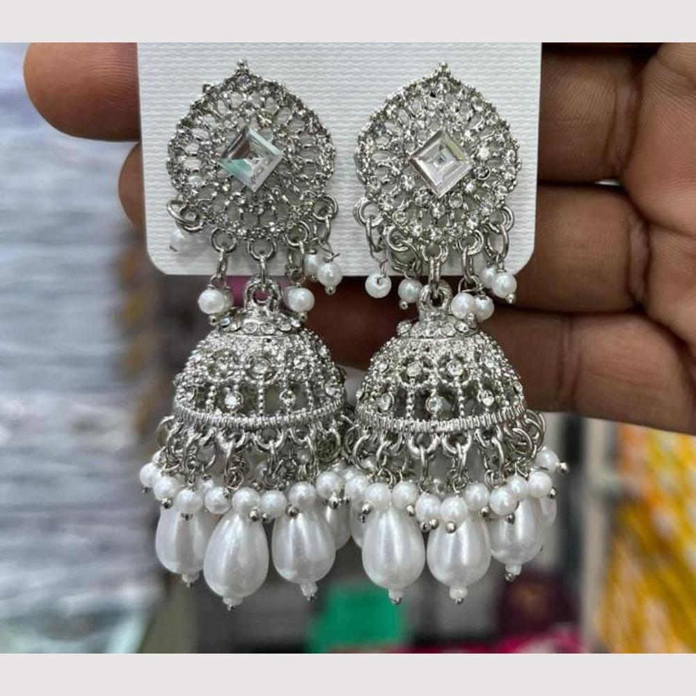 Manisha Jewellery Rhodium Plated Shiny Austrian Stone And Pearl Jhumki Earrings