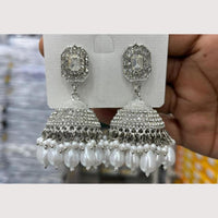 Manisha Jewellery Rhodium Plated Shiny Austrian Stone And Pearl Jhumki Earrings