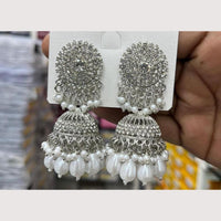 Manisha Jewellery Rhodium Plated Shiny Austrian Stone And Pearl Jhumki Earrings