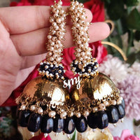 Manisha Jewellery Antique Finish Gold Dome Jhumka with Beads and Pearl Cluster Drops