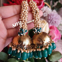 Manisha Jewellery Antique Finish Gold Dome Jhumka with Beads and Pearl Cluster Drops