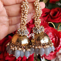 Manisha Jewellery Antique Finish Gold Dome Jhumka with Beads and Pearl Cluster Drops
