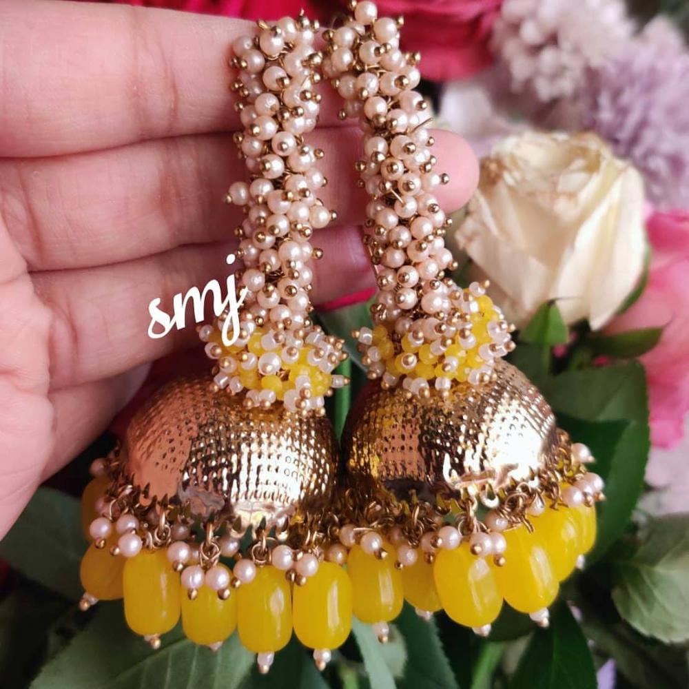 Manisha Jewellery Antique Finish Gold Dome Jhumka with Beads and Pearl Cluster Drops