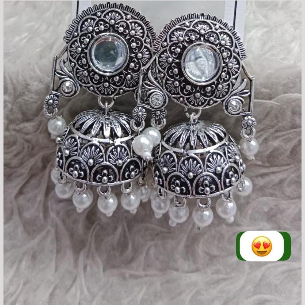 Manisha Jewellery Antique Jhumka Earrings with Pearl Beads and Floral Engraving