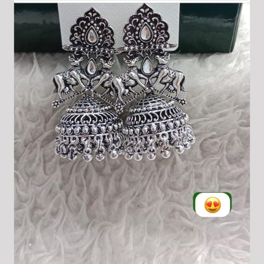 Manisha Jewellery Heritage Look Rhodium Plated Jhumka Earrings