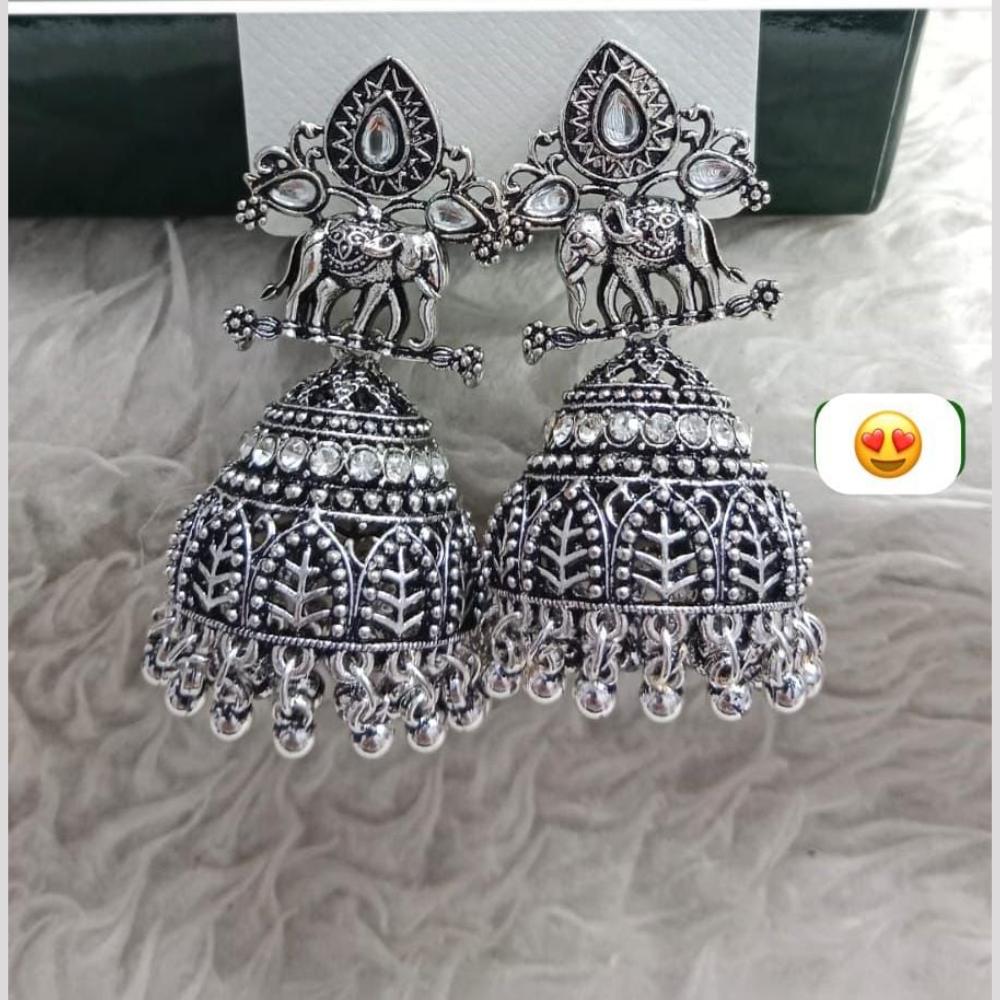 Manisha Jewellery Statement Elephant Rhodium Finish Jhumka Earrings
