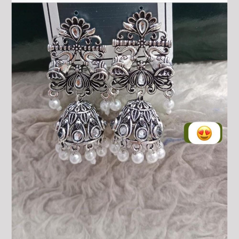 Manisha Jewellery Pearl Drop Elephant Jhumkas Rhodium Plating Earrings