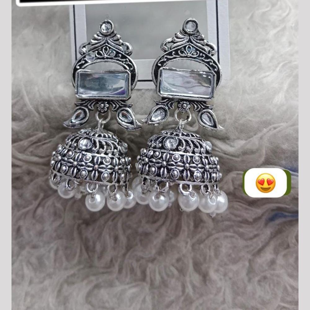 Manisha Jewellery Rhodium Glow Mirror Jhumkas with Pearl Drop