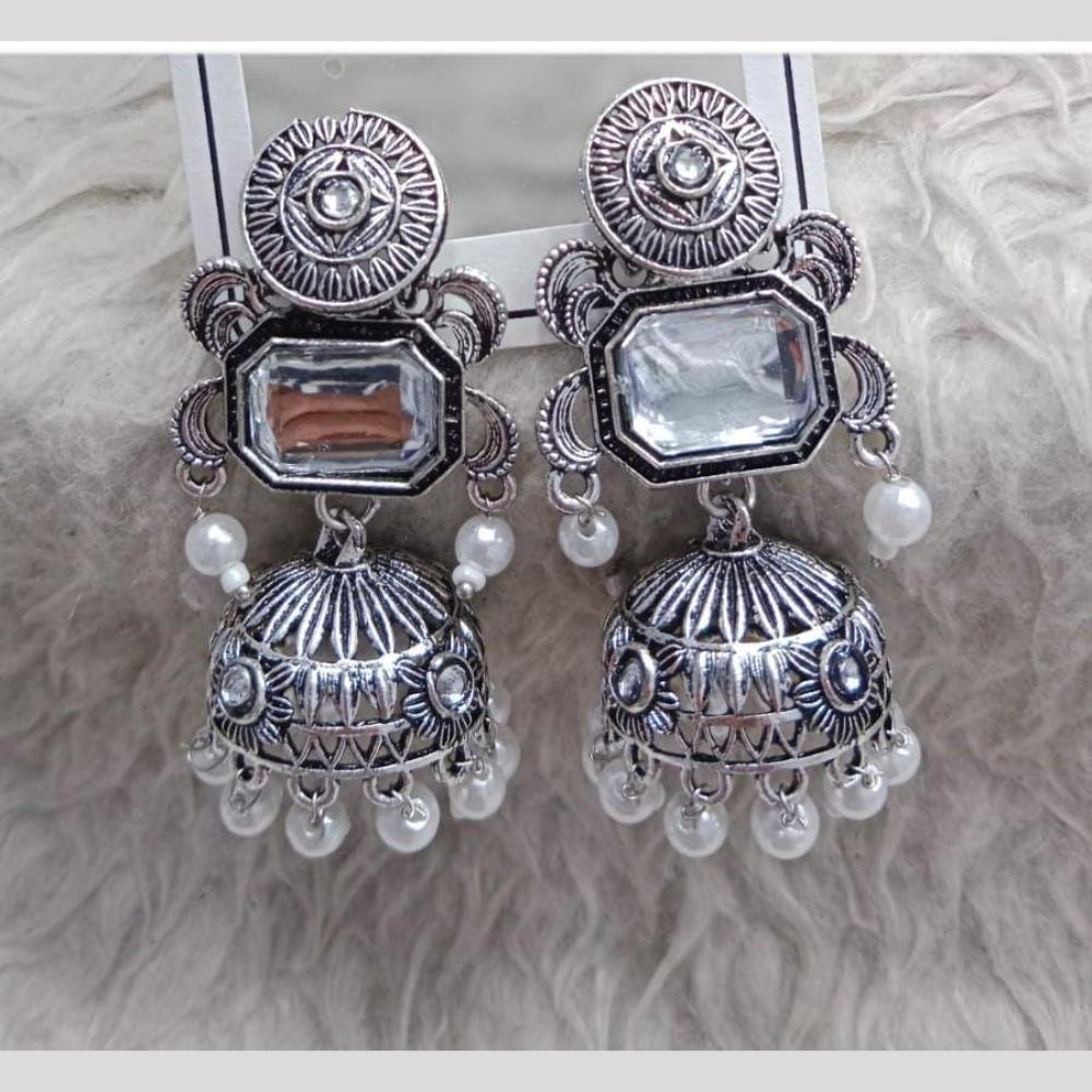 Manisha Jewellery Rhodium Glow Mirror Jhumkas with Pearl Drop