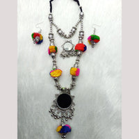 Manisha Jewellery Boho Oxidised Mirror And Pom Pom Long Oxidised Necklace Set