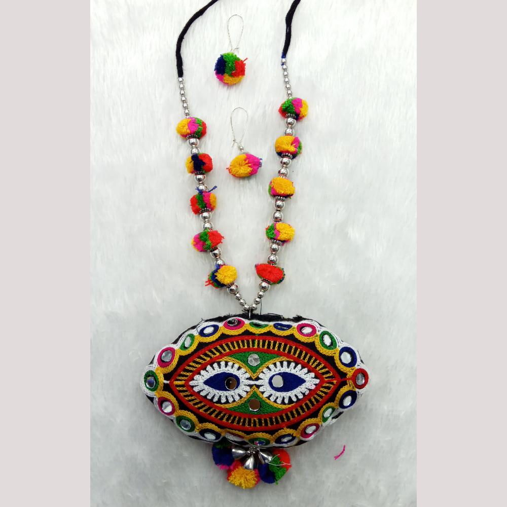 Manisha Jewellery Boho Mirror And Pom Pom Long  Necklace Set